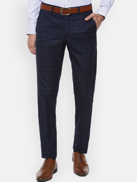 

Louis Philippe Men Navy Blue Checked Slim Fit Formal Trousers