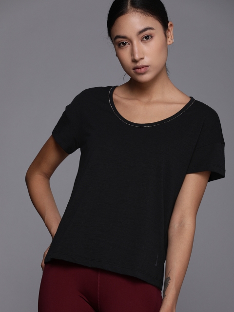 

Nike Women Black Yoga Dri-FIT Metallic Trim Top