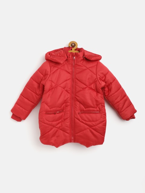 

GOJI Girls Red Water Resistant Hooded Padded Jacket with Detachable Cat Applique