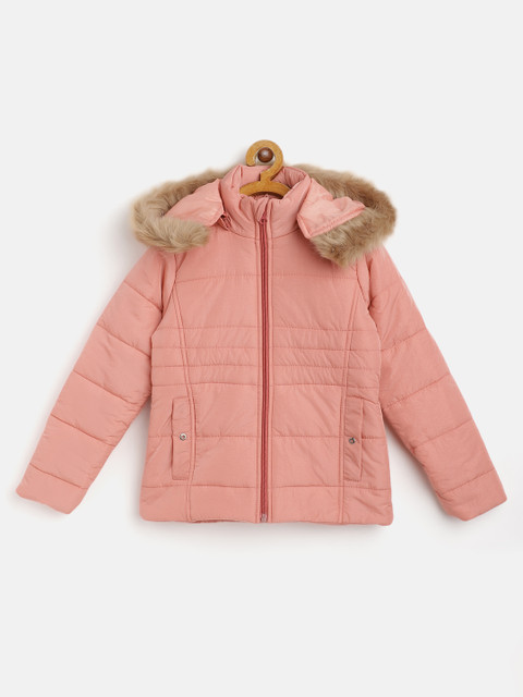 

GOJI Girls Peach-Coloured Water Resistant Hooded Parka Jacket