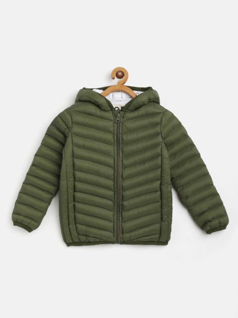

GOJI Kids Olive Green Solid Water Resistant Hooded Puffer Jacket