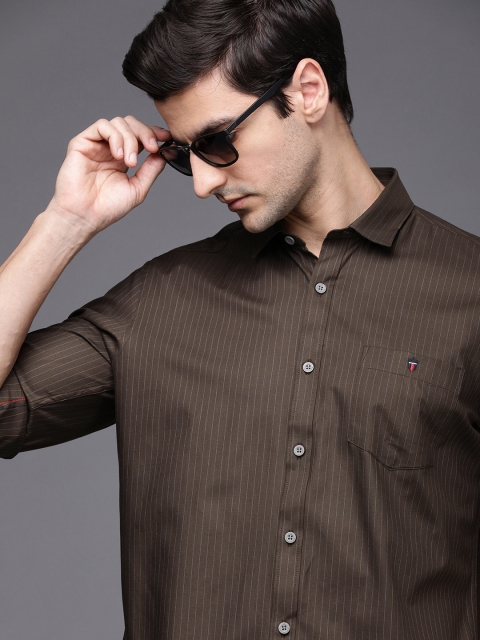 

Louis Philippe Jeans Men Brown Slim Fit Striped Pure Cotton Casual Shirt