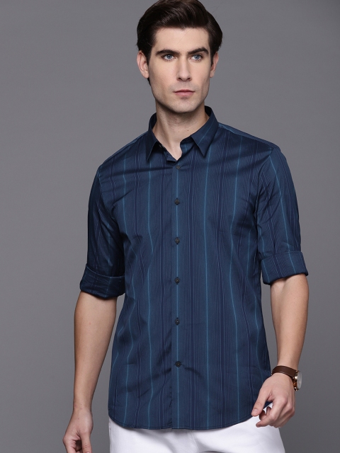 

Louis Philippe Sport Men Navy Blue Super Slim Fit Opaque Striped Formal Shirt