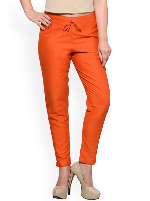 

Tulsattva Women Orange Solid Tapered Fit Trousers