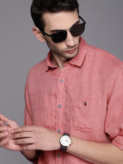 

Louis Philippe Jeans Men Salmon Pink Slim Fit Opaque Linen Casual Shirt