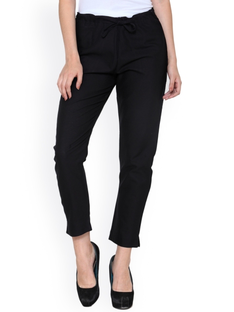 

Tulsattva Women Black Solid Slim Fit Flat-Front Trousers