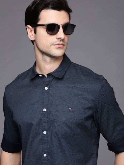 

Louis Philippe Jeans Men Navy Blue Slim Fit Printed Pure Cotton Casual Shirt