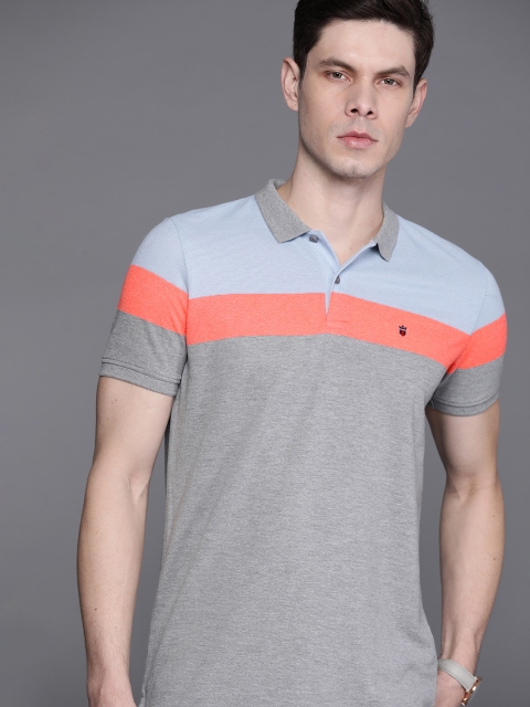 

Louis Philippe Sport Men Grey Melange & Blue Colourblocked Polo Collar Slim Fit T-shirt