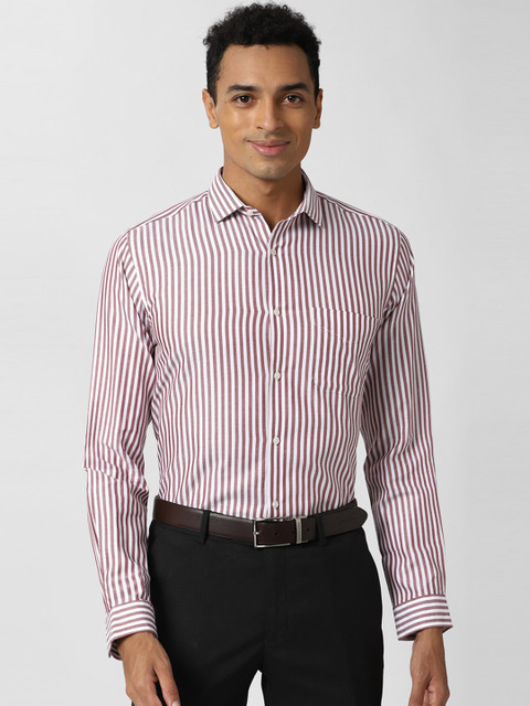 

Peter England Men Maroon Slim Fit Opaque Striped Formal Shirt