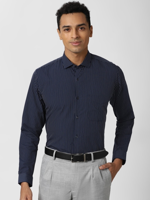 

Peter England Men Navy Blue Slim Fit Vertical Striped Formal Shirt