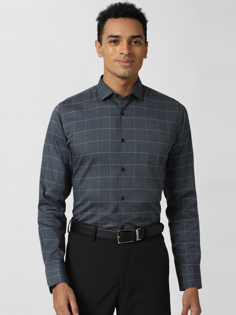 

Peter England Men Grey Slim Fit Windowpane Checked Formal Shirt