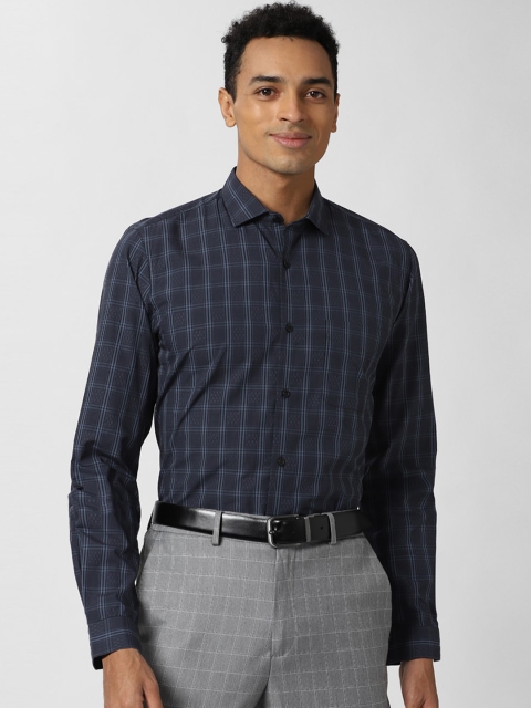 

Peter England Men Navy Blue Slim Fit Opaque Checked Formal Shirt