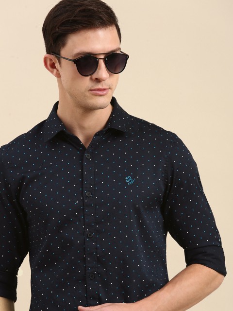 

Being Human Men Navy Blue Printed Slim Fit Pure Cotton Casual Shirt