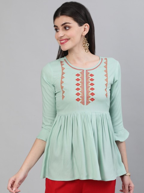 

GULMOHAR JAIPUR Green Embroidered Empire Top
