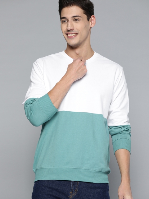 

Mast & Harbour Men Green & White Pure Cotton Colourblocked Sweatshirt
