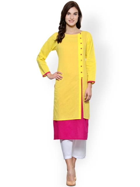 

Tulsattva Women Yellow Solid Straight Kurta
