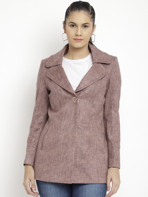 

LURE URBAN Women Pink Solid Woolen Trench Coat
