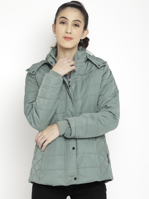 

LURE URBAN Women Green Checked Longline Padded Jacket