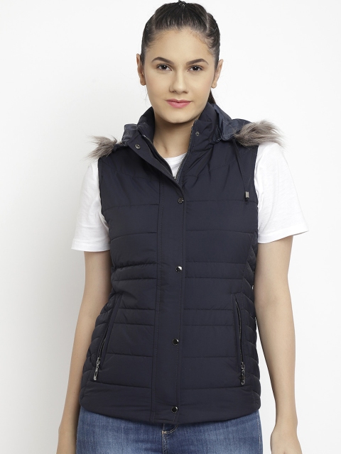 

LURE URBAN Women Navy Blue Self Design Hooded Parka Jacket