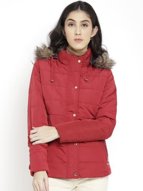

LURE URBAN Women Red Geometric Longline Parka Jacket