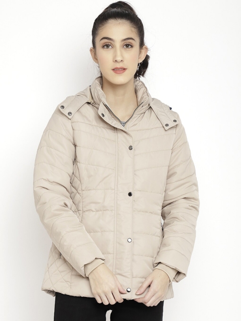

LURE URBAN Women Beige Self Design Hooded Padded Jacket