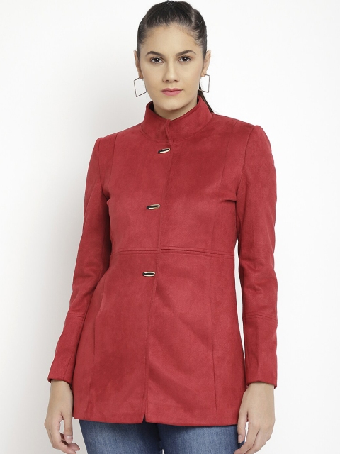 

LURE URBAN Women Maroon Solid Woolen Trench Coat