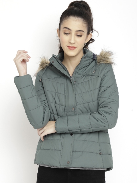 

LURE URBAN Women Teal Hooded Puffer Jacket