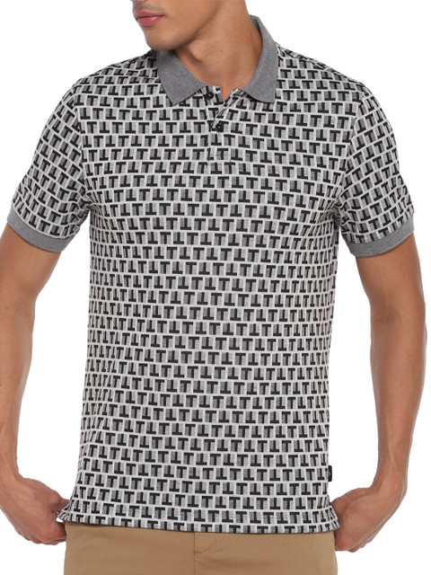 

Ted Baker Men Grey & Black Printed Polo Collar Slim Fit T-shirt