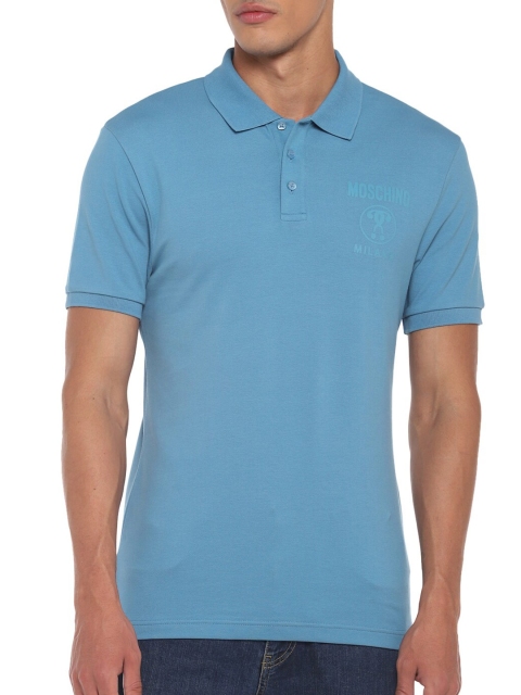 

MOSCHINO COUTURE Men Blue Cotton Polo Collar T-shirt