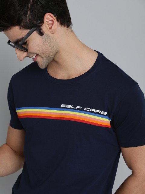 

HERE&NOW Men Navy Blue Typography Printed Cotton T-shirt