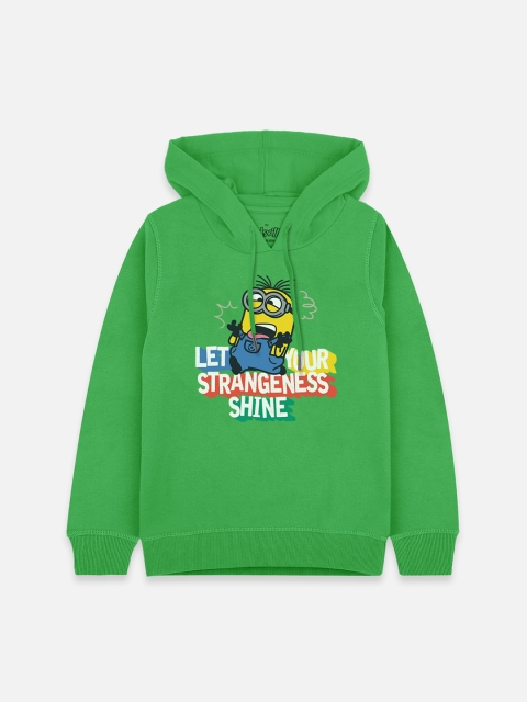 

Kids Ville Boys Green Minions Printed Hooded Sweatshirt
