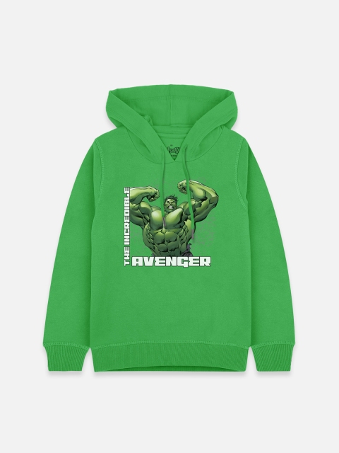 

Kids Ville Boys Green Hulk Printed Hooded Sweatshirt