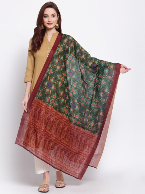

Myshka Green & Yellow Printed Cotton Silk Dupatta
