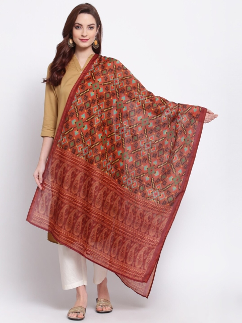 

Myshka Brown & Green Printed Cotton Silk Dupatta