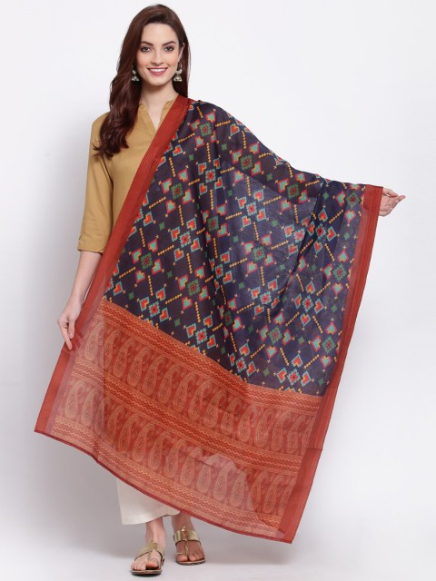 

Myshka Navy Blue & Red Paisley Printed Cotton Silk Dupatta