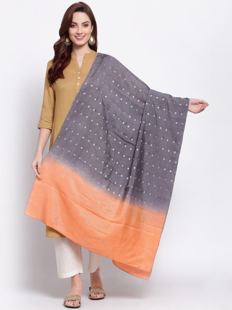

Myshka Grey & Orange Printed Cotton Silk Dupatta