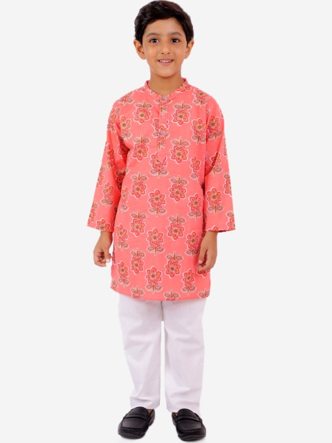 

YK Boys Pink Floral Printed Regular Pure Cotton Kurta with Pyjamas