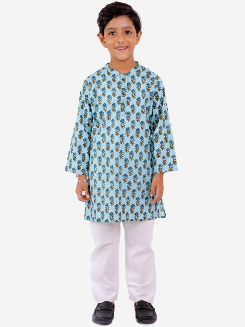

YK Boys Blue Floral Printed Regular Pure Cotton Kurta with Pyjamas