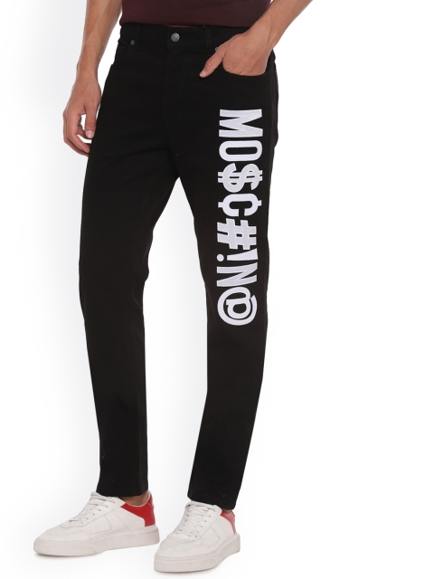 

MOSCHINO COUTURE Men Black Straight Fit Stretchable Brand Applique Jeans