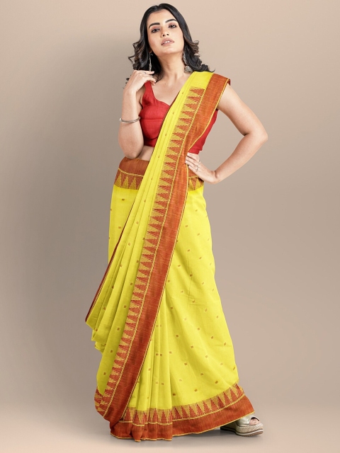 

BharatSthali Yellow & Red Woven Design Pure Cotton Maheshwari Saree