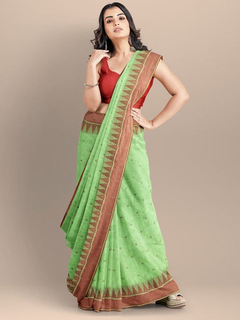 

BharatSthali Green & Brown Woven Design Pure Cotton Maheshwari Saree