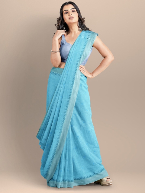 

BharatSthali Turquoise Blue Woven Design Pure Cotton Maheshwari Saree