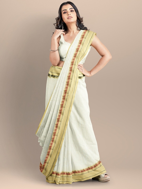 

BharatSthali Off White & Beige Woven Design Silk Cotton Maheshwari Saree