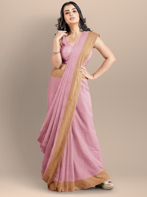 

BharatSthali Pink & Beige Silk Cotton Mangalagiri Saree