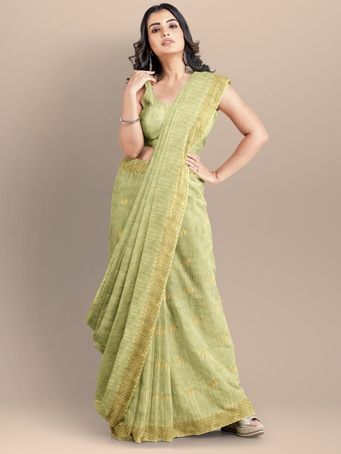 

BharatSthali Green & Beige Woven Design Silk Cotton Mangalagiri Saree
