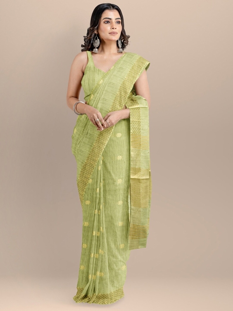 

BharatSthali Green & Beige Woven Design Silk Cotton Mangalagiri Saree
