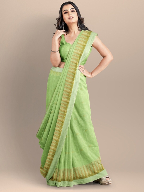 

BharatSthali Green & Orange Woven Design Pure Cotton Maheshwari Saree