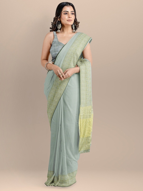 

BharatSthali Grey & Gold-Toned Pure Cotton Maheshwari Saree