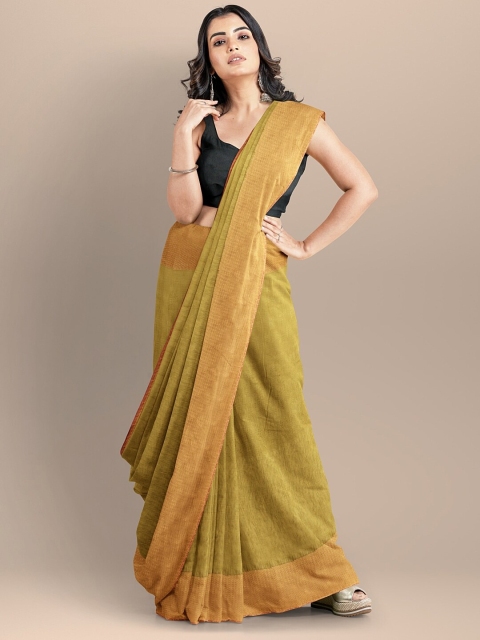 

BharatSthali Mustard & Black Silk Cotton Mangalagiri Saree