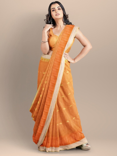 

BharatSthali Orange & Yellow Woven Design Pure Cotton Maheshwari Saree
